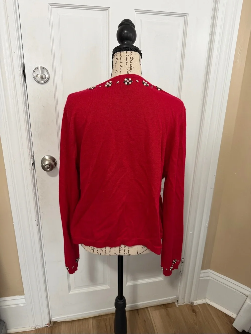 Ice Red Embellished Pearl & Crystal Cardigan - Picture 2 of 3